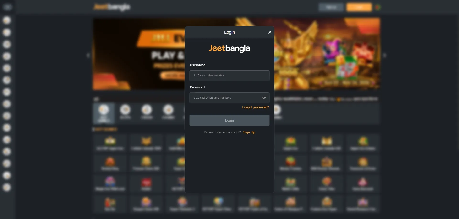 jeetbangla casino account login and bonus activation page
